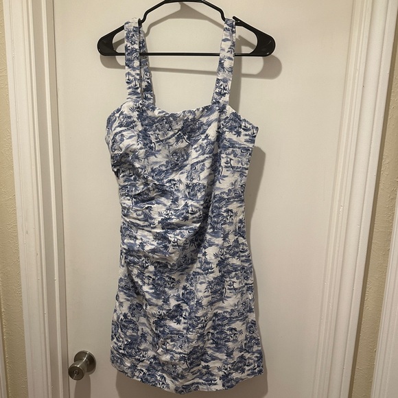 Abercrombie & Fitch Blue & White Print Linen Squareneck Sleeveless Dress NWT - Picture 2 of 6